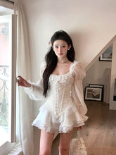 BXOXO party look inspos White French Elegant Evening Party Dress Women Casual Sexy Lace Puffed Sleeve Short Robe Summer Korean Y2k Sweet Mini Dress Chic
